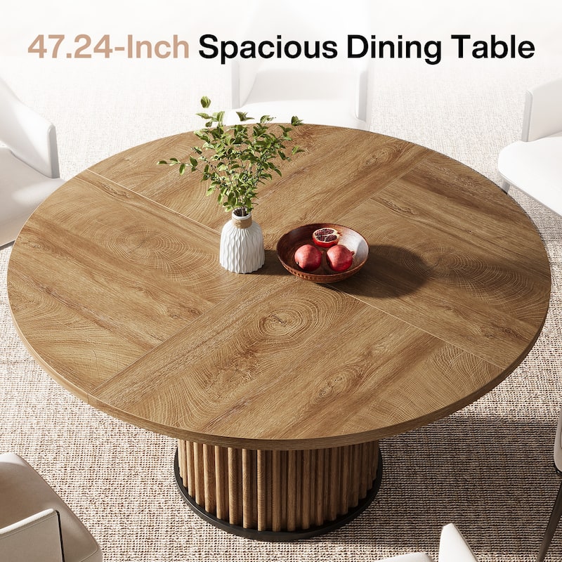 47.24 Inch Sturdy Round Dining Table for 4-6 People