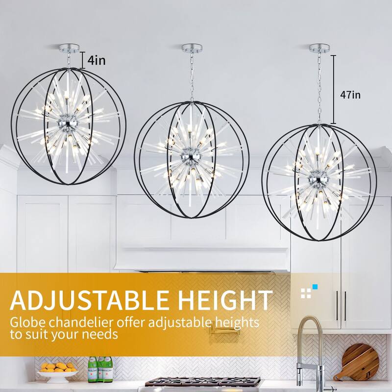 Modern Chandelier 35" 10-light Black and Silver Orb