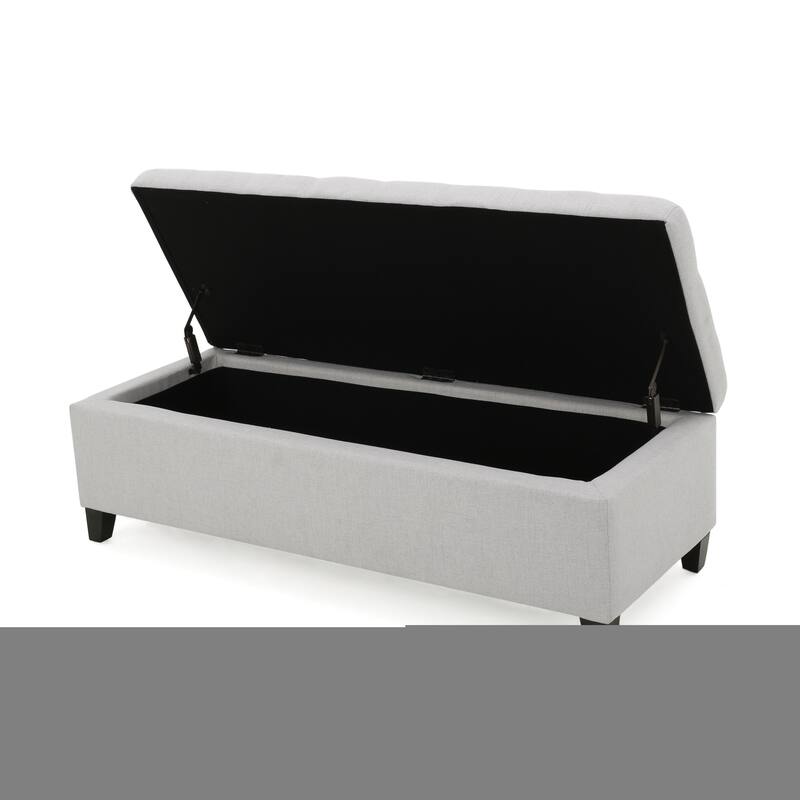 Light Grey Upholstered Storage Ottoman Bench for Bedroom & Entryway, 300lbs