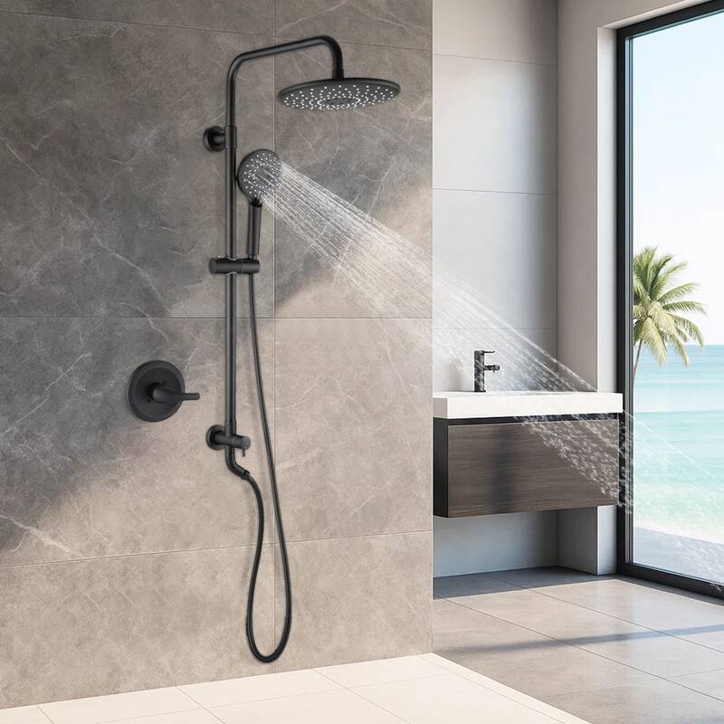 Wall Mounted Rain Showerhead and Hand Shower System with Adjustable Slide Bar (Rough-in Valve Included)