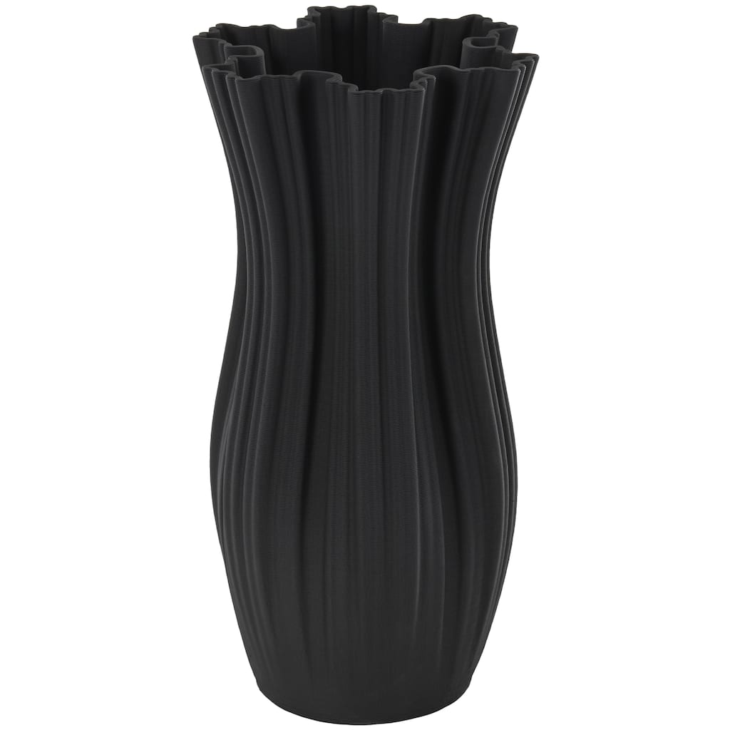 Ceramic Abstract Ribbed Tulip Inspired Decorative Vase with Floral Shaped Rim - Black - Roche River Decor