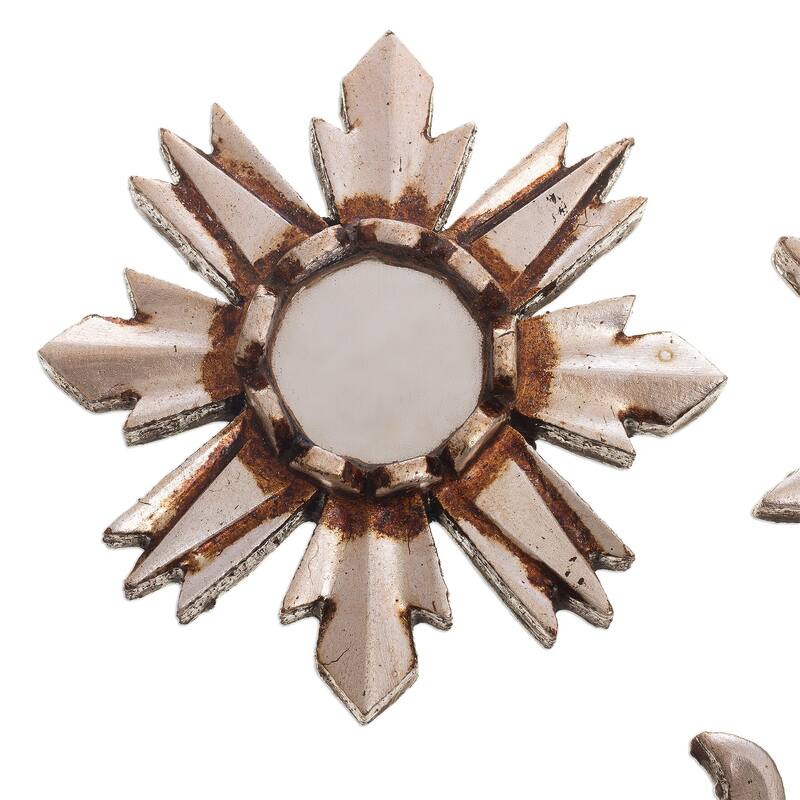 Novica Handmade Ancient Suns In Silver Mirrored Wood Wall Accents (Set Of 3)
