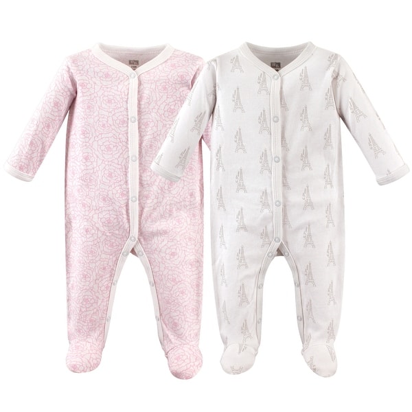 slide 1 of 1, Hudson Baby Infant Girl Cotton Snap Sleep and Play 2pk, Paris 0-3 Months - Paris