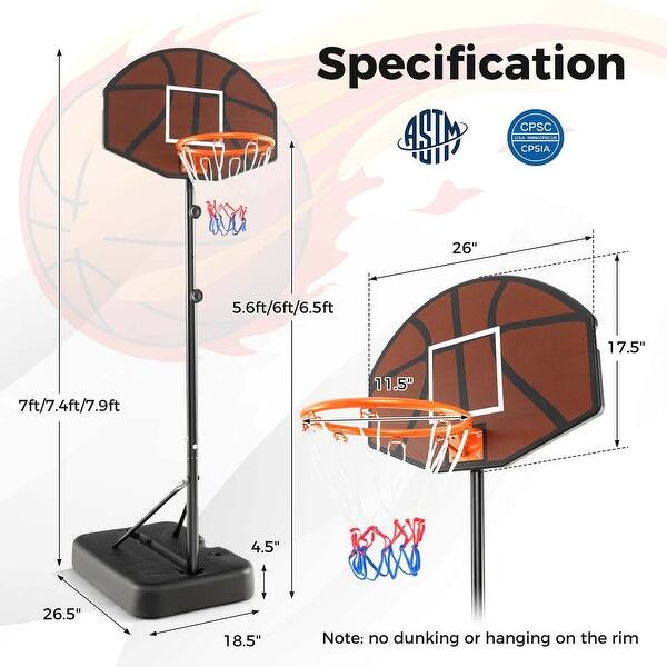 Costway Basketball Hoop 5.6-6.5 FT Height Adjustable for Kids with - See Details