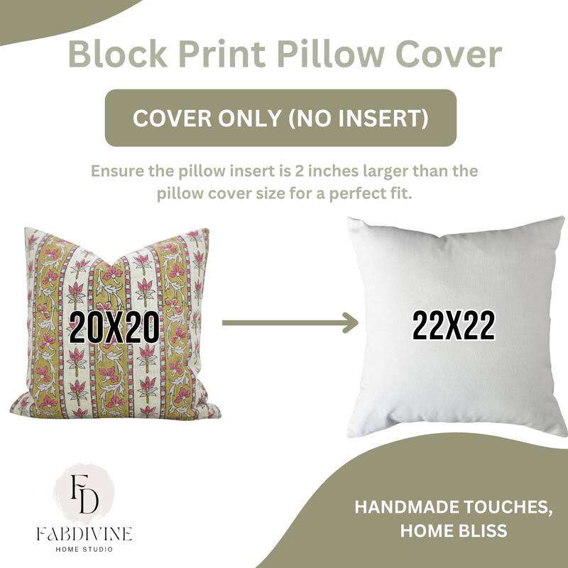 Fabdivine Viscose Linen Floral Block Print 24x24 Inches Pillow Cover for Eco Style Fall Home Decor Pink Cushioncase, Laxmi