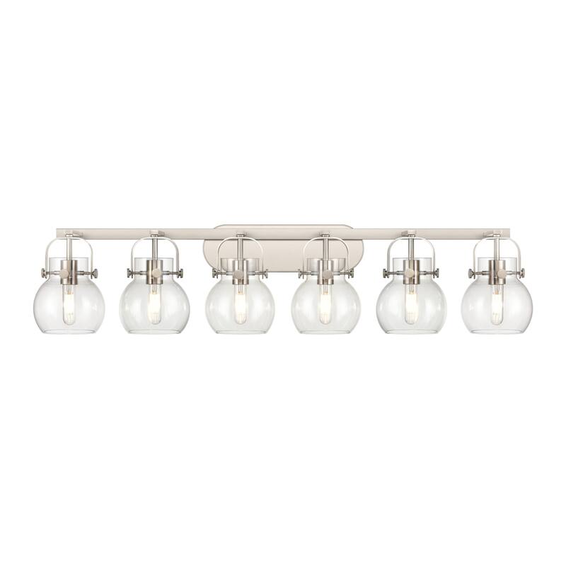 Innovations Lighting 423-6W-10-46 Pilaster II Sphere Vanity Pilaster - Satin Nickel / Clear
