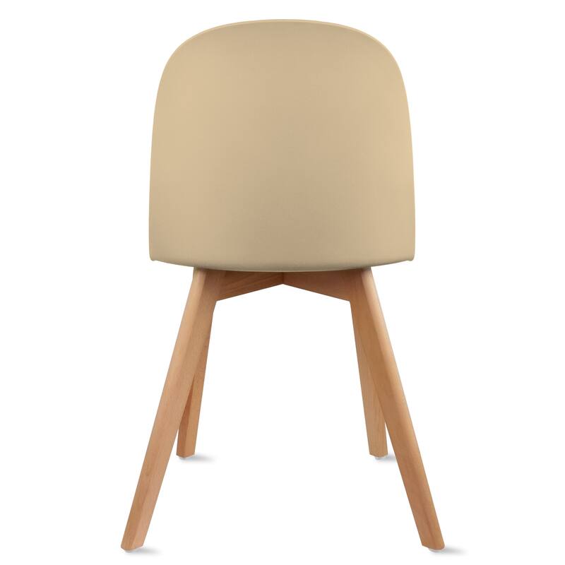 Set of 4 Plastic Dining Chairs Padded Cushion Faux Leather Wooden Legs For Kitchen Waiting Room Outdoor Party
