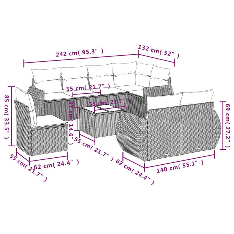 vidaXL Garden Sofa Set Black