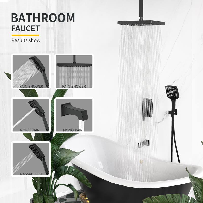 GIVINGTREE 3 Spray 14" Rectangular Ceiling Shower Head with Hand Shower & Tub Spout