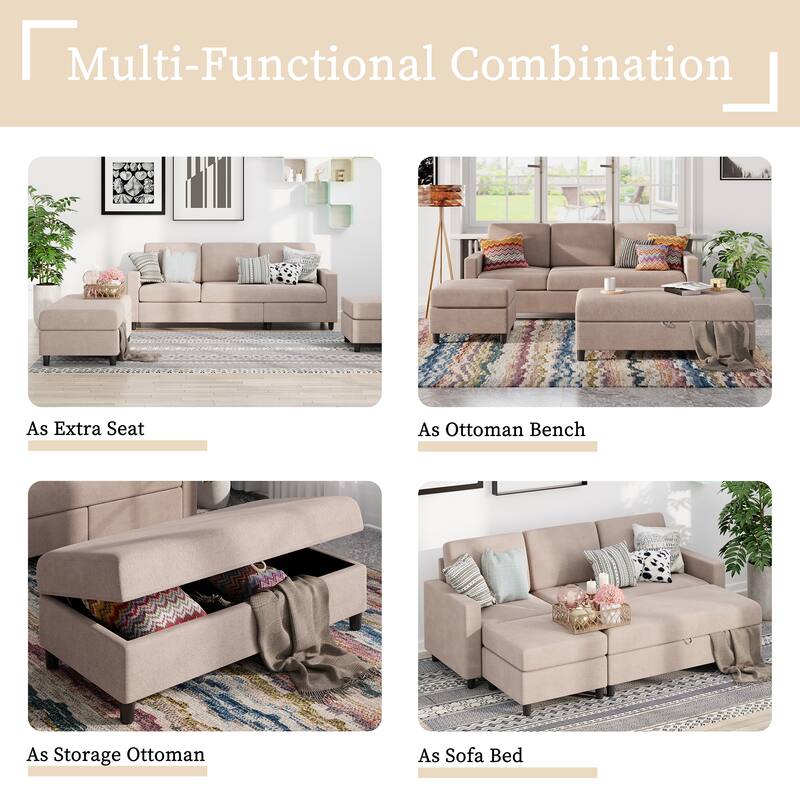 Futzca Modern L-shaped Convertible Sectional Sofa w/ Reversible Chaise
