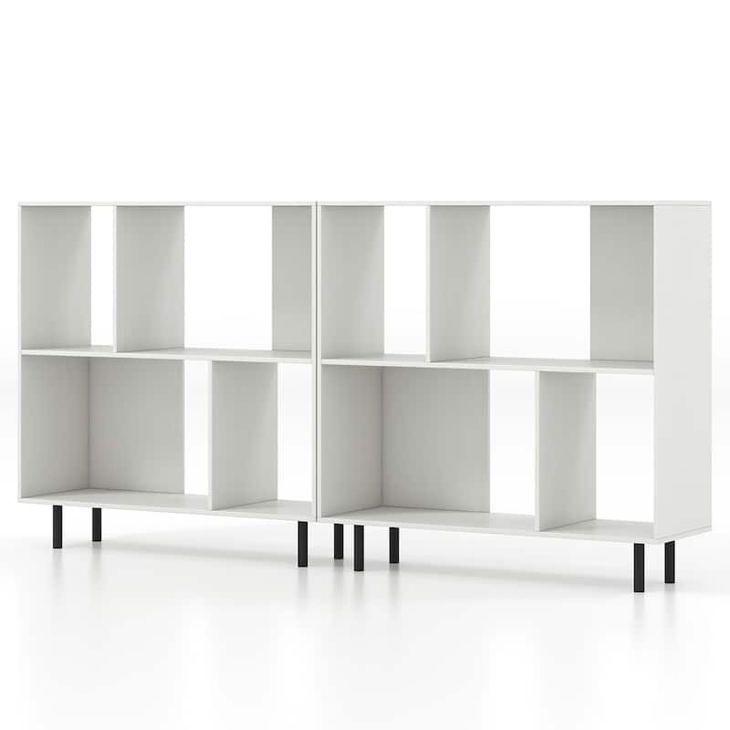 Gymax 2PCS 4 Cubby Open Bookcase 3-Tier Freestanding Bookshelf w/ - White