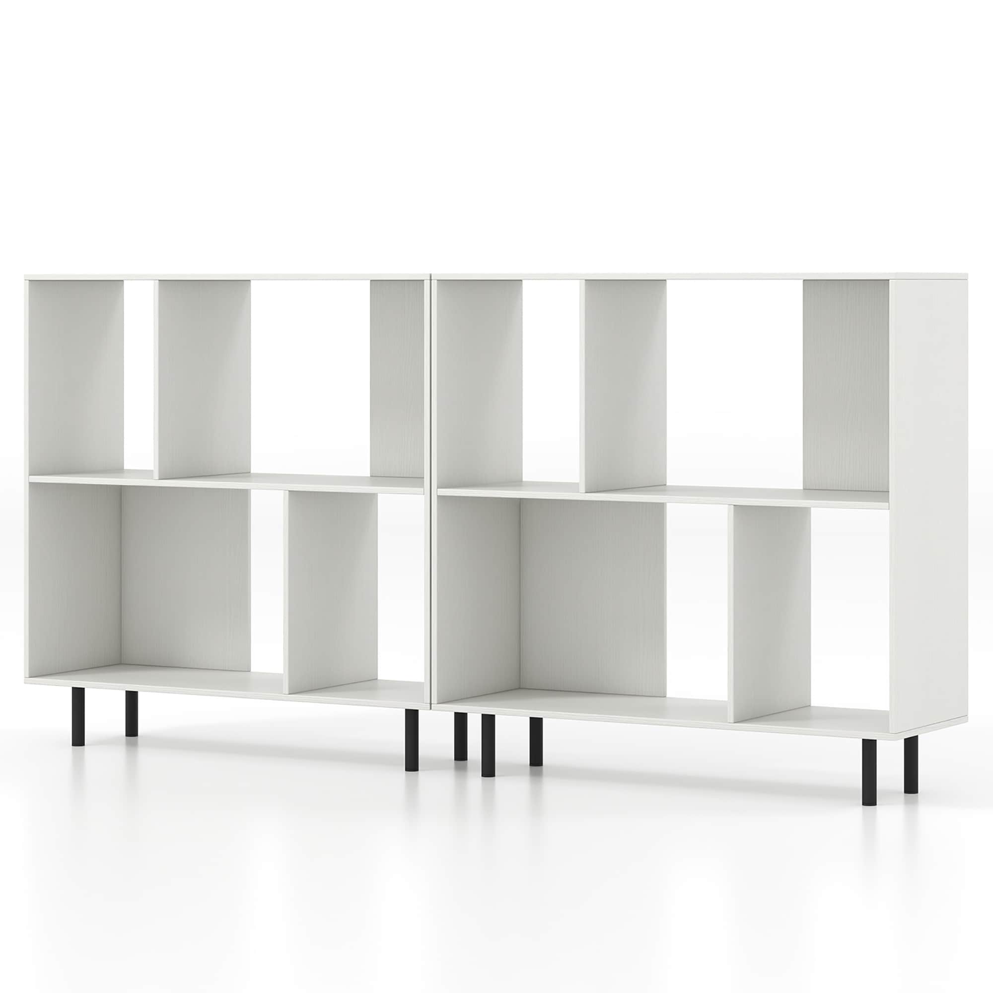 Gymax 2PCS 4 Cubby Open Bookcase 3-Tier Freestanding Bookshelf w/