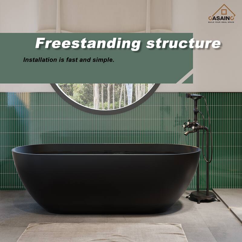 59" / 69" Solid Surface Freestanding Bathtub in Matte Black