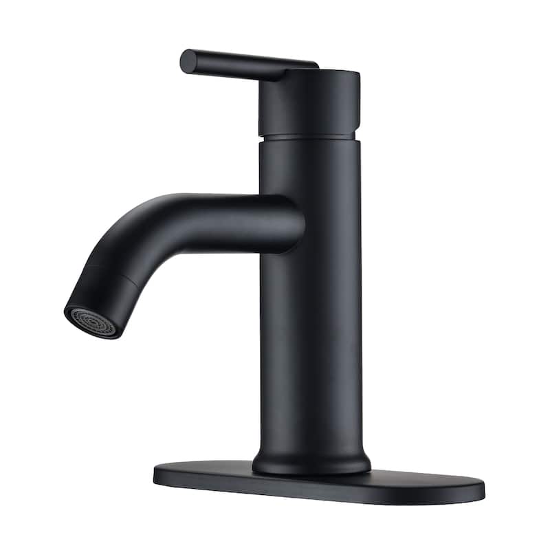BATHLET Modern Single Handle Bathroom Faucet with Deck Plate - Matte Black