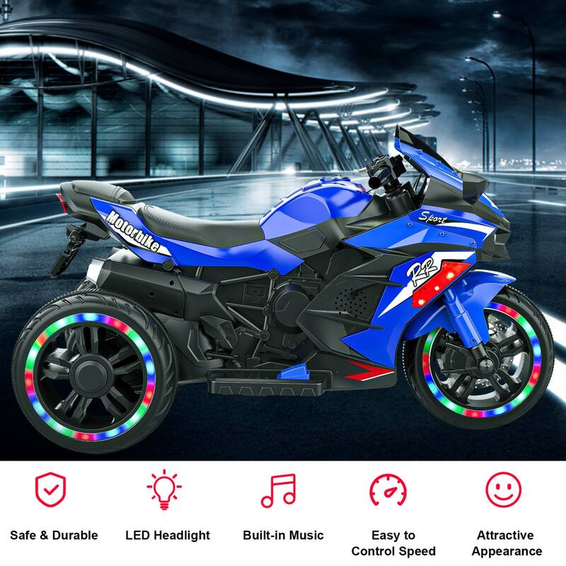 12V Electric Motorcycle for Kids, Three Wheels Battery Powered Ride On Motorbike