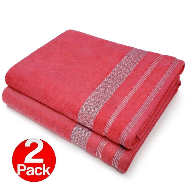 Kaufman-Oversized Solid Color Velour Beach Pool Towel-Pool Towel Set 4 Pk- (1514) - 35 X 70 - CORAL-2PK