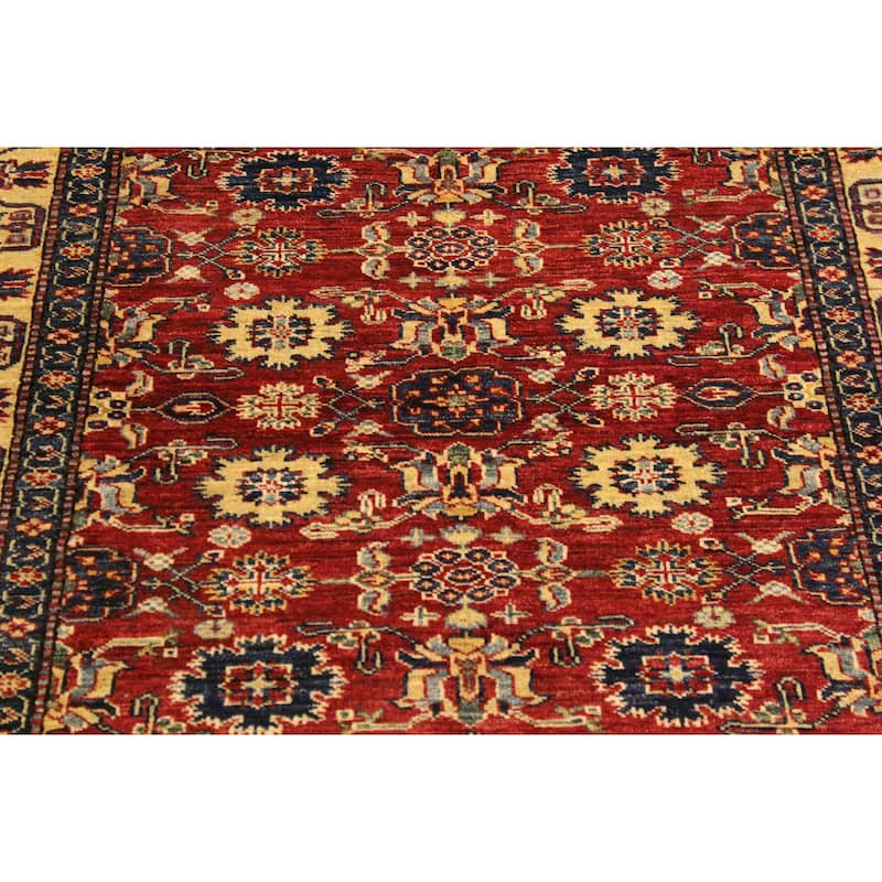 Rustic Super Kazak Amari Red/Beige Hand Knotted Wool Rug - 4'1'' x 5'10''