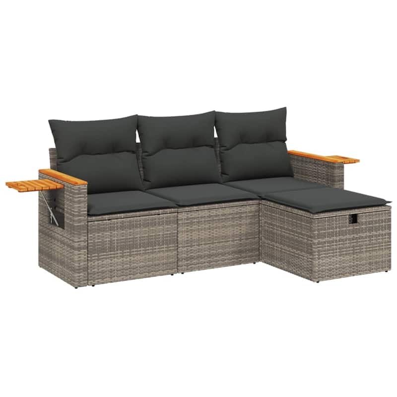 vidaXL Patio Sofa Set with Cushions Outdoor Furniture 4 Piece Poly Rattan