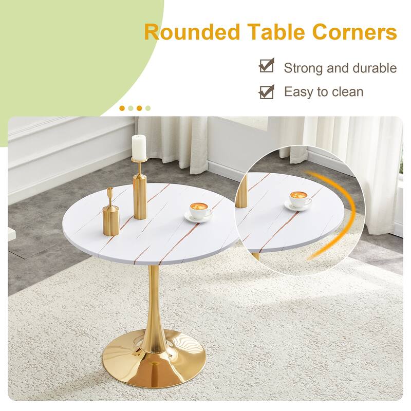 Round Thickened Table Top Coffee Table, Metal Pedestal Side Table Modern Bistro Table
