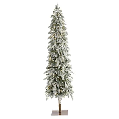 7.5ft. Flocked Alpine Artificial Christmas Tree with 350 Warm White LED Lights and 877 Branches - Stunning Winter X-Mas Display