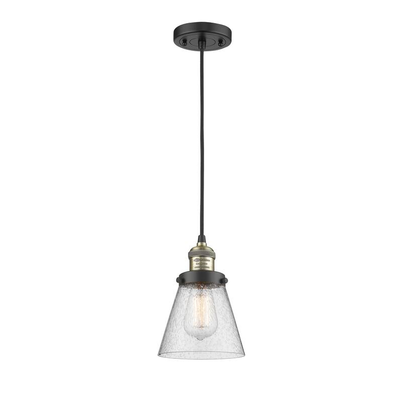 Innovations Lighting Franklin Restoration Cone - 1 Light 6" Cord Hung Mini Pendant - Black Antique Brass/Seedy