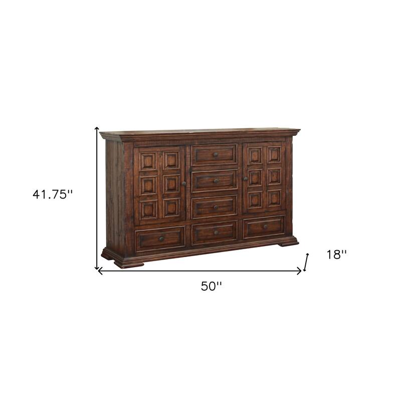 HomeRoots 50" Chocolate Solid Wood Six Drawer Triple Dresser