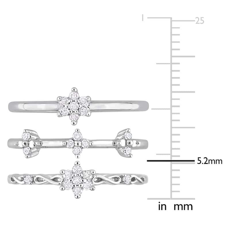 Miadora 1/4ct TW Diamond Floral Promise Rings 3-Piece Set Sterling Silver