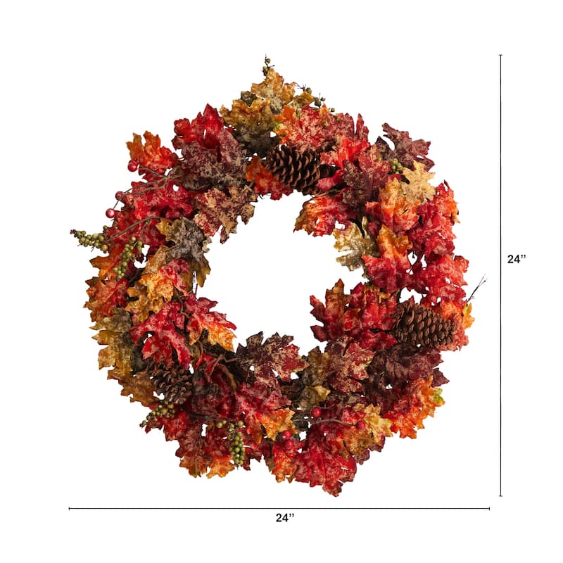Maple Leaves with Berries and Pinecones Artificial Fall Harvest Wreath, 24-Inch, Unlit