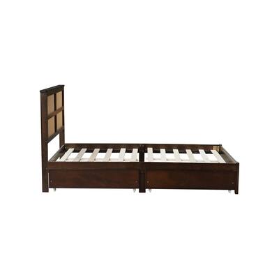 Full Size Bed with Rattan Headboard and Two Drawers