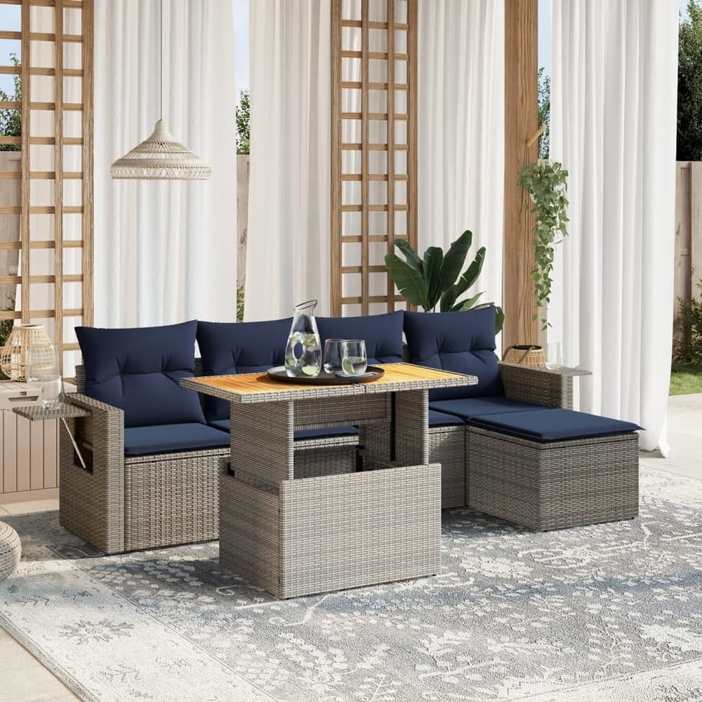 vidaXL Patio Sofa Set with Cushions Outdoor Furniture 6 Piece Poly Rattan