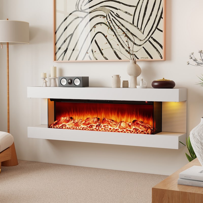 Gymax 18'' 3-Sided Wall Mounted Electric Fireplace w/ 32''Wide
