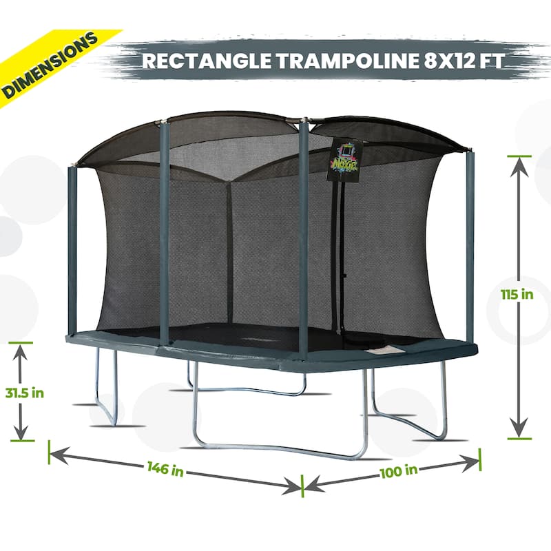 Machrus Moxie 8 x 12 FT Rectangular Outdoor Trampoline Set with Premium ...