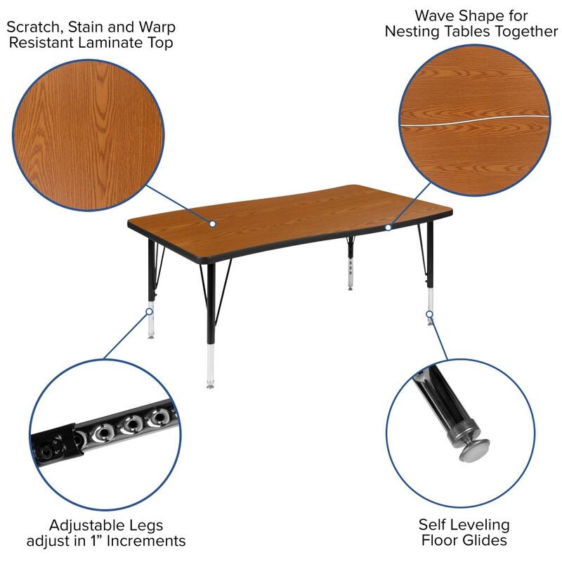 76" Oval Wave Flexible Laminate Activity Table Set with 14" Student Stack Chairs - 76"D x 47.5"W x 16.25" - 25.25"H