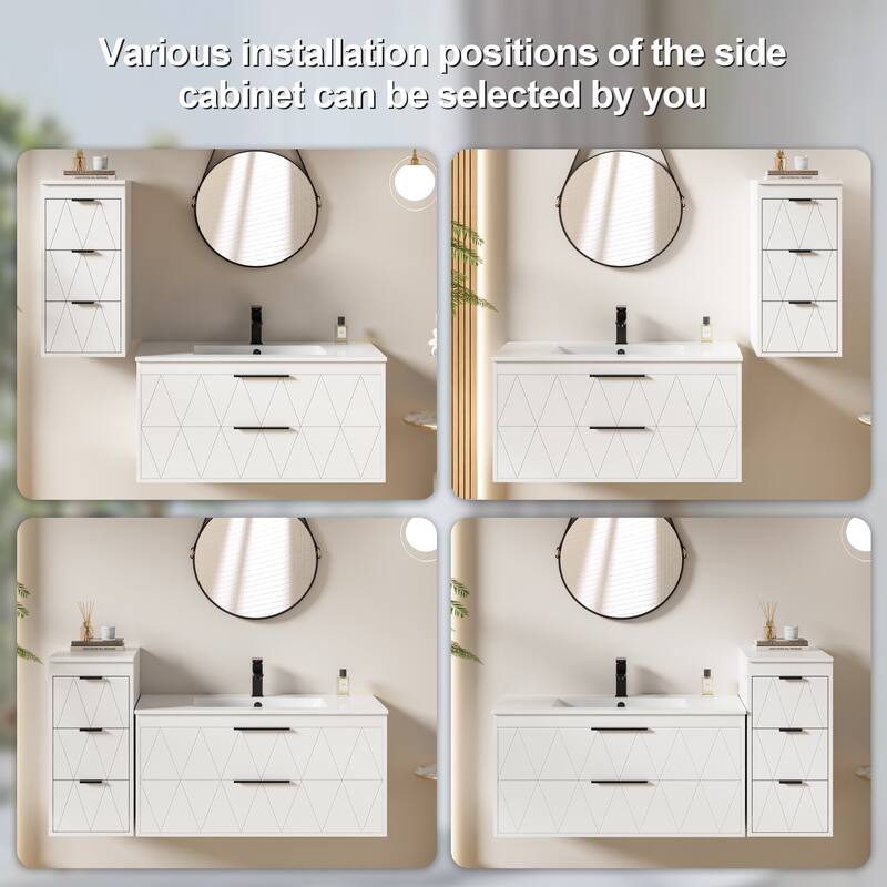 Bathroom Vanity Sink Combo Wall Mounted Cabinet Vanity Set with Side Cabinet