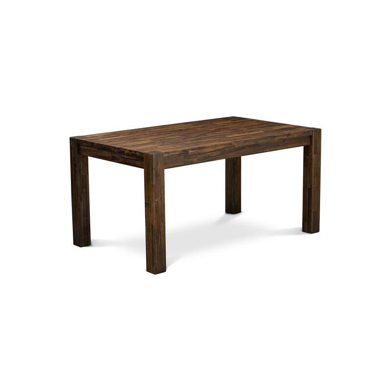 5-Piece Natural Brown Finish Solid Wood Top - Rectangular Button Tufted Dining Room Set - Seats 4