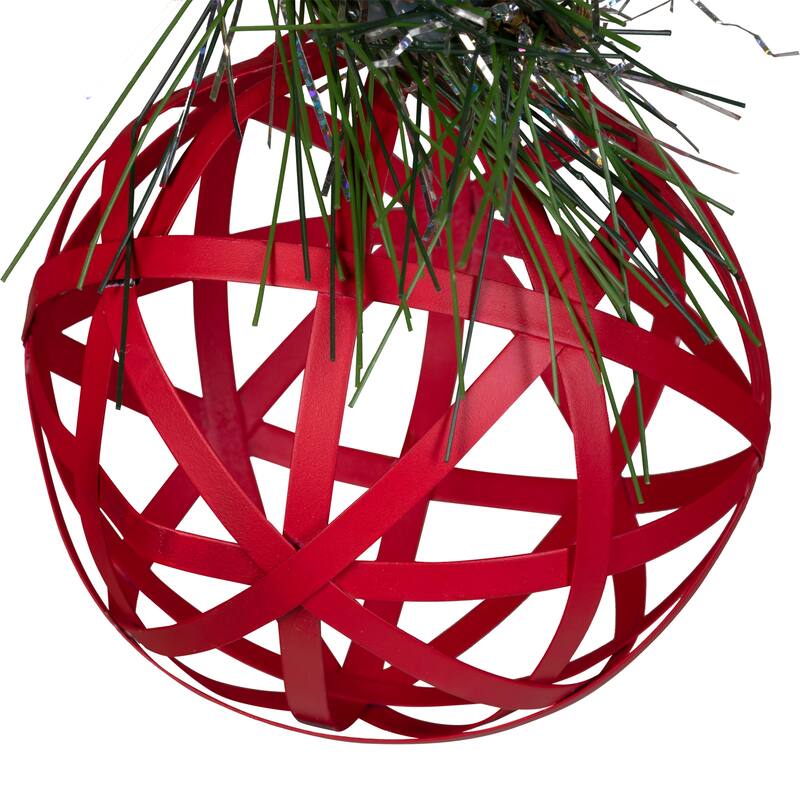 Hollow Metal Christmas Ball Ornament with Pinecone and Berries - 5" - Red