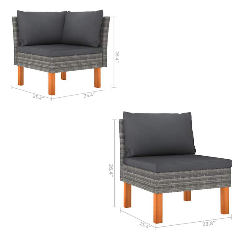 Casey Modular Outdoor Sofa, Gray Rattan, Brown Wood Legs, 25 Inch
