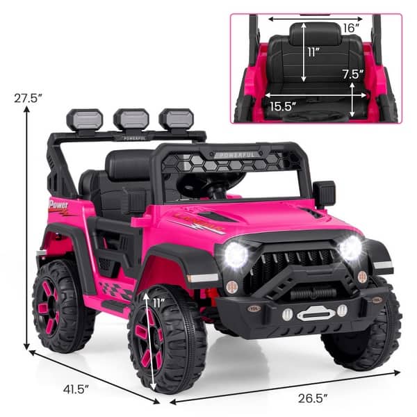 dimension image slide 1 of 3, 12V Electric Kids Ride on Truck with Remote Control and Music - 41.5" x 26.5" x 27.5" (L x W x H)