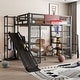 preview thumbnail 1 of 22, Metal Loft Bed with Bulit-in Desk, Slide and Open Wardrobe, Full Size Loft Bedframe with Storage Staircase and Basketball hoop Black