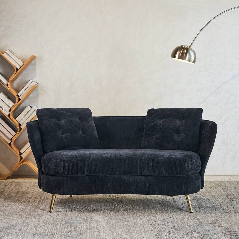 Upholstered Couch with Golden Metal Legs
