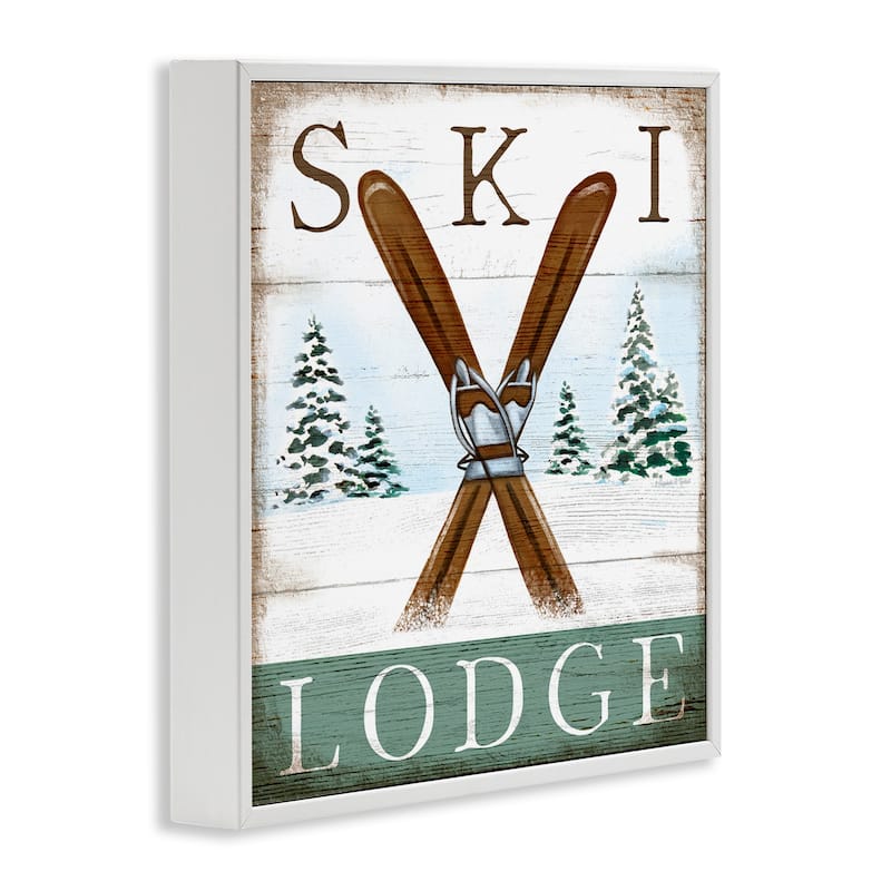 Stupell Ski Lodge Rustic Cabin Sign Snowy Tree Forest Framed Wall Art