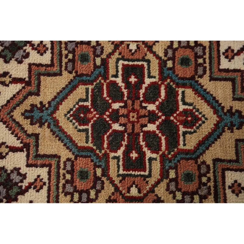 Geometric Heriz Serapi Indian Runner Rug Handmade Wool Carpet - 2'6"x 13'10"