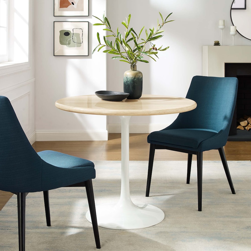 Lippa 36" Round Artificial Travertine Dining Table
