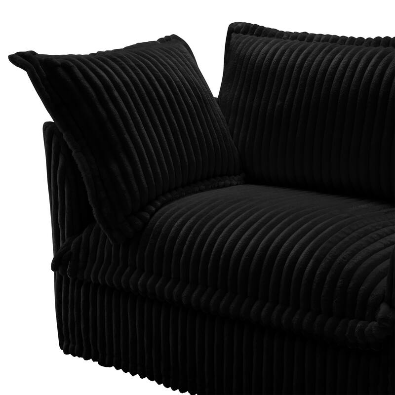156.6" Corduroy U-Shape 4-Seater Sectional Sofa with Removable Slipcover, Deep Seat Design and French Edge Detailing