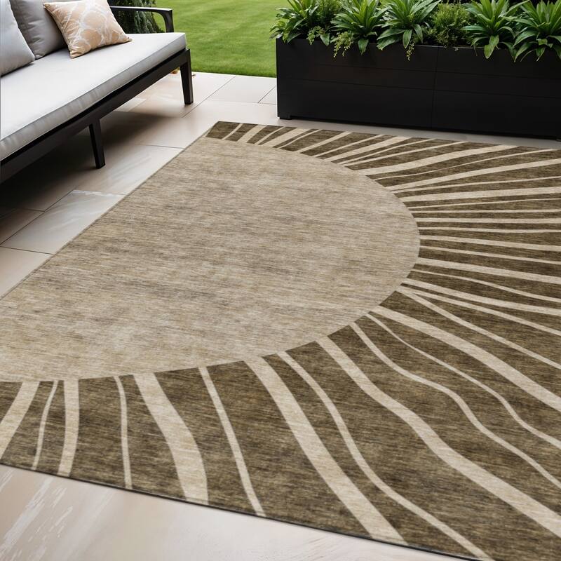 HomeRoots Abstract Transitional Rectangle Outdoor Rug - 5' X 8'