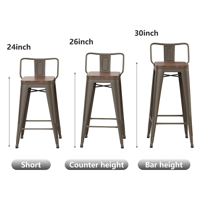 Metal Bar Stools Set of 4 black counter stools with Wooden Seats