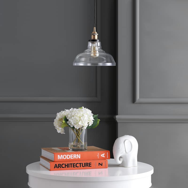 Fontaine 11" Farmhouse Metal/Glass LED Pendant, Brass Gold by JONATHAN Y