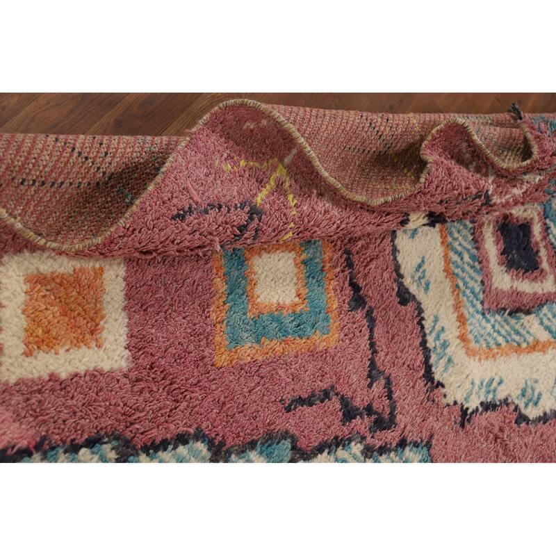 Pink Moroccan Oriental Area Rug Hand-Knotted Wool Carpet - 7'10" x 11'1"