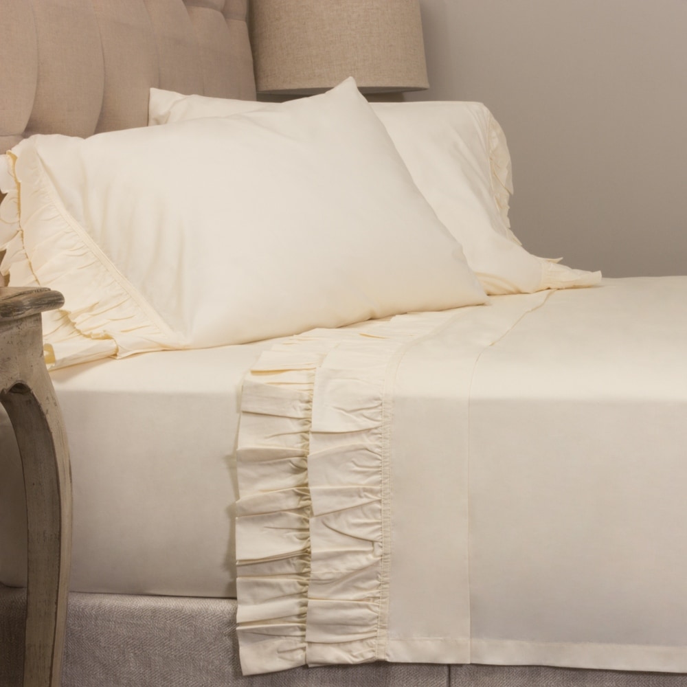 Cottage Home French Ruffle Ivory Pillowcase Set On Sale Bed