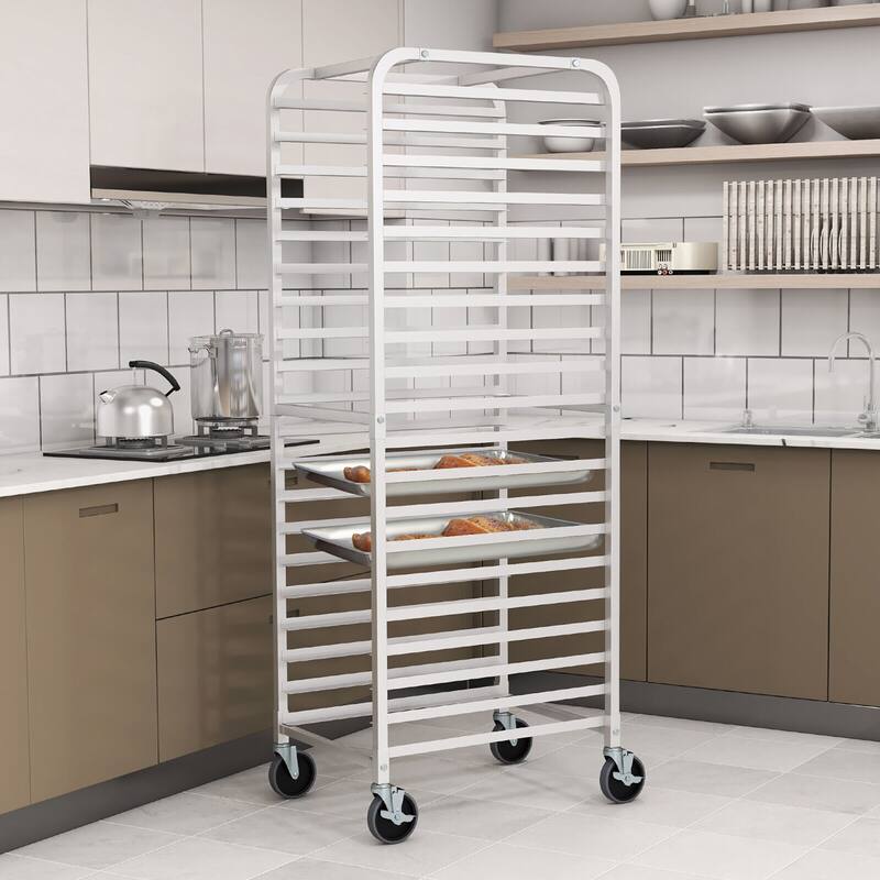 Gymax 20-tier Bun Pan Speed Rack w/ Lockable Rubber Wheels 3'' Spacing - Kitchen Cart - Silver